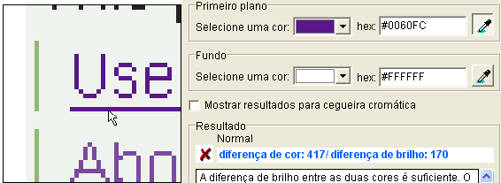 Exemplo da área de ampliação em volta do cursor quando o seletor de cores é ativado. A cor sobre a ponta do cursor aparece na caixa de seleção da paleta de cores