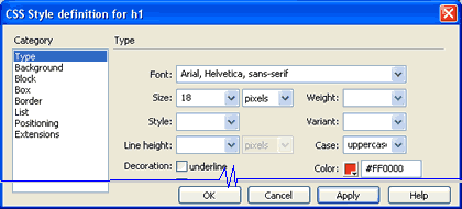 O painel para estlizar fontes do cabeçalho nível 1