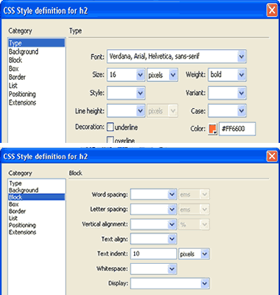 O painel para estlizar fontes do cabeçalho nível 2