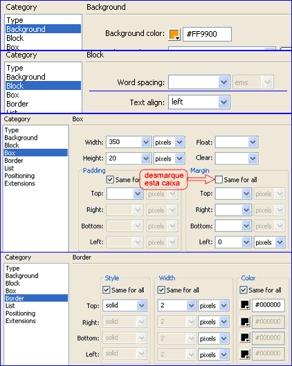 Screenshot do painel de estilos para o elemento hr