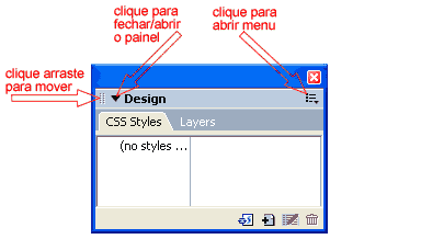 Screenshot ostra abrir e fechar o painel e seu menu