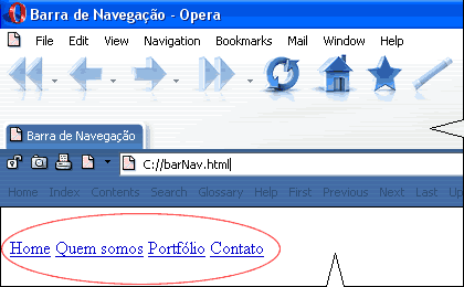 Renderização da barra sem estilização