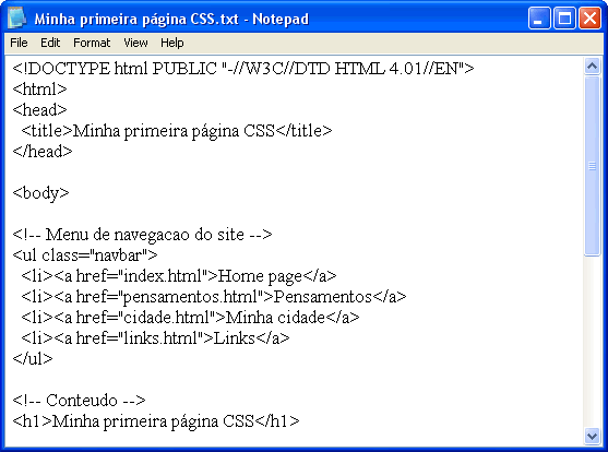 O codigo HTML no NotePad
